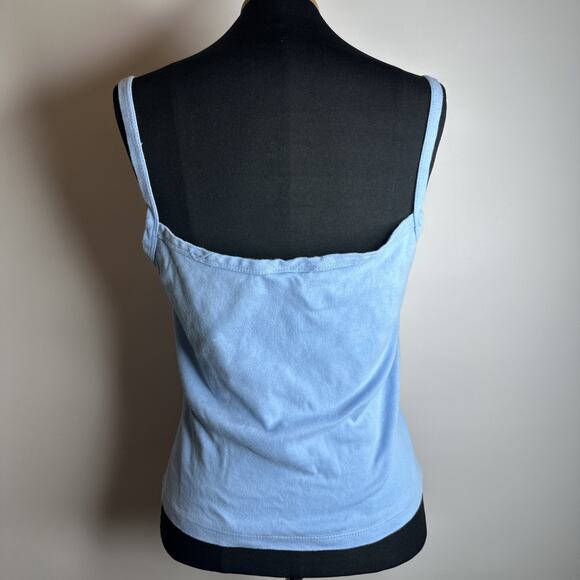 Vintage Blue Lace Overlay Floral Crop Top Cami Size M Y2k Cottage Fairy Romantic - Picture 2 of 11